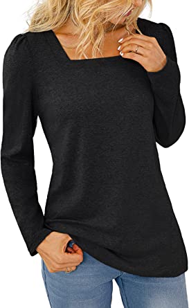 Photo 1 of Adibosy Womens Tunic Tops Puff Sleeve Square Neck Shirts Casual Solid Tee Blouse S