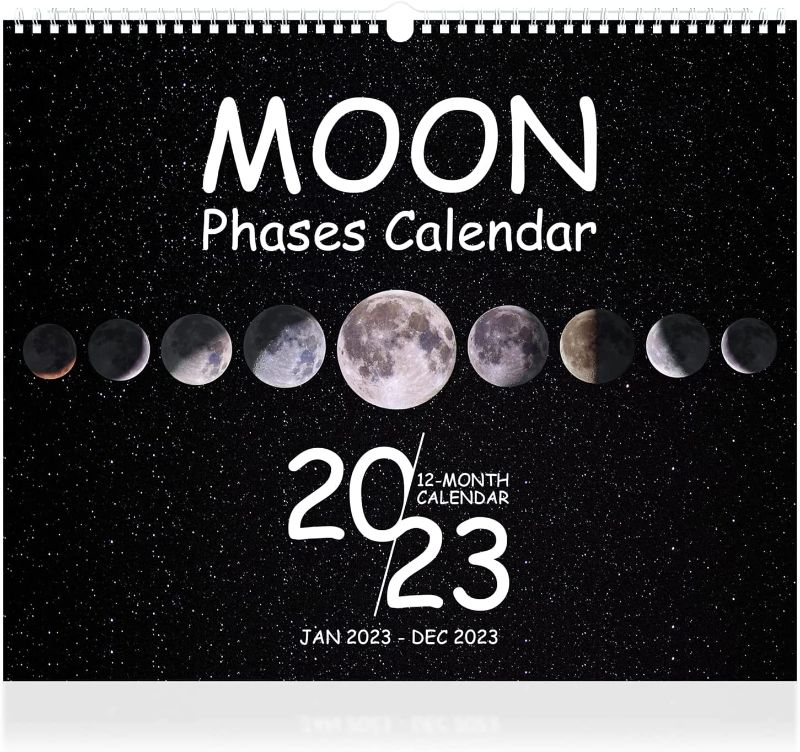 Photo 1 of 2023 Wall Calendar with Moon Phases - 12 Monthly Wall Hanging Calendar for Home & Office, 14.1" × 11.8" Thick Paper With Tracking Moon Phases Designs for Easy Planning 
