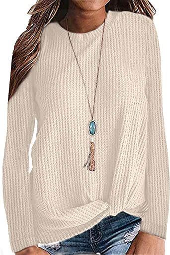 Photo 1 of MISFAY Womens Casual Top Long Sleeve Cute Twist Knot Waffle Knit Shirts Tops - M
