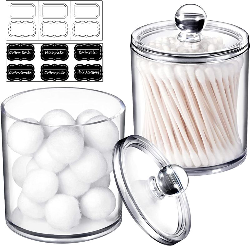 Photo 1 of 2 Pack of 15 Oz. Qtip Dispenser Apothecary Jars Bathroom with Labels - Qtip Holder Storage Canister Clear Plastic Acrylic Jar for Cotton Ball,Cotton Swab,Q-tips,Cotton Rounds (2 Pack of 15 Oz.?Small ) 