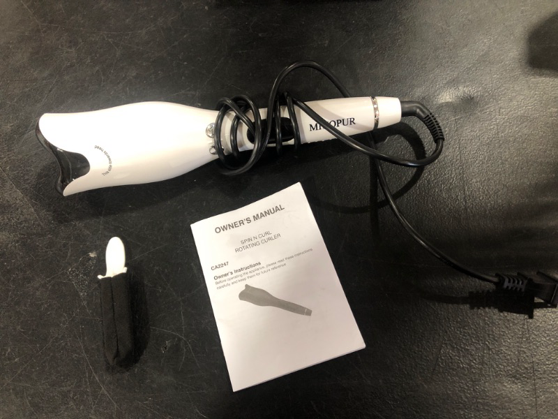 Photo 2 of MIUOPUR Automatic Hair Curling Iron with Ceramic Ionic Barrel, Smart Anti-Stuck, Auto Rotating Hair Curling Wand with Temperature Display and Timer, Professional Hair Curler Styling Tool - White