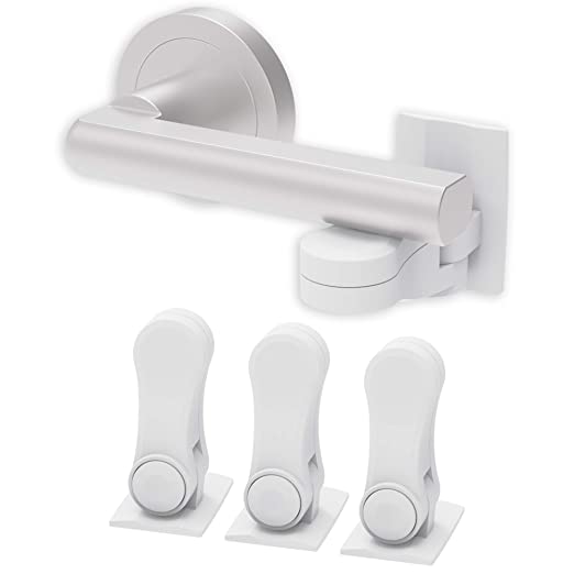 Photo 1 of Child Proof Door Lever Lock - Door Handle Lock - 3M Adhesive - Minimalist Design - No Drilling Child Safety Door Handle Locks by Inaya. (3 Pack)
