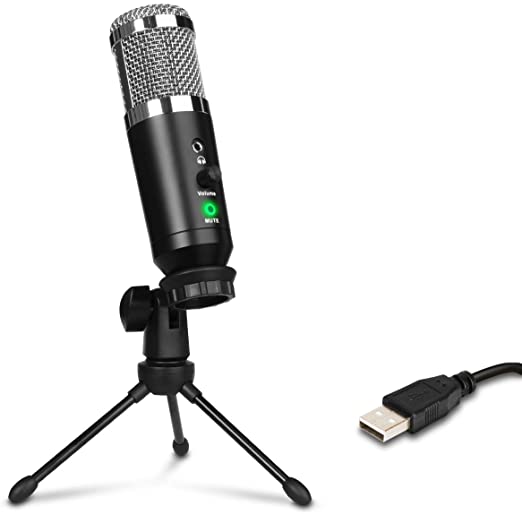 Photo 1 of Depusheng USB Mic for Recording Remote Work, Online Class,Game,and Streaming on PC and Mac, Headphone Output and Volume Control, Metal Condenser Computer Recording Microphone,Plug and Play,Black
