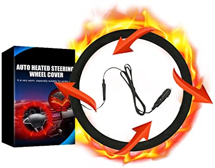 Photo 1 of  Universal Heated Steering Wheel Cover 15" Steering Wheel Warmer 12V Electric Heating Cover Auto Steering Wheel Black Protector Cover with Heater Car Accessories for Car Van Truck
