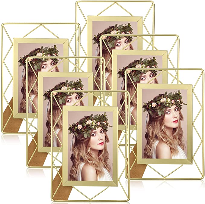 Photo 1 of 6 Pack Gold Picture Frames Metal Photo Frame Glass Floating Frame Vintage Glass Frame for Tabletop or Wall Mounting with Swivel Tabs Stand Bracket for Picture Desk Tabletop Display (4 x 6 Inch)