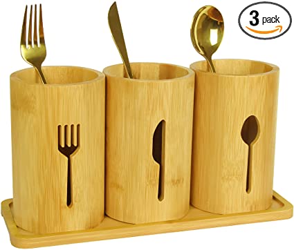 Photo 1 of 365Home Bamboo Silverware Organizer Countertop, Flatware Caddy, Bamboo Utensil Holder for Party, Kitchen Table, Farmhouse