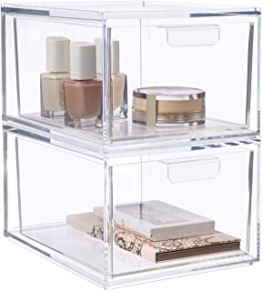 Photo 1 of  Stackable Clear Plastic Organizer Drawers | 2 Piece Set | 4Inches Tall | Organize Cosmetics and Beauty Supplies on a Vanity