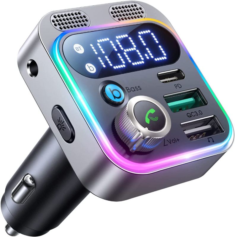 Photo 1 of 2022 Bluetooth 5.3 FM Transmitter for Car, JOYROOM [Stronger Dual Mics & HiFi Deep Bass Sound] , 48W PD&QC3.0 Bluetooth Car Adapter, Hands-Free Calling, Larger LED, AUX Output & U Disk
