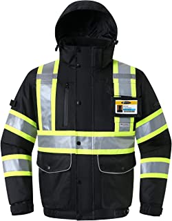 Photo 1 of 10 Pockets Hi-Vis Waterproof 3M Reflective Winter Bomber Jacket | Black Color | Secured iPad or Tablet Pocket | Detachable Hood and Retractable ID Pocket | ANSI Compliant
SIZE M