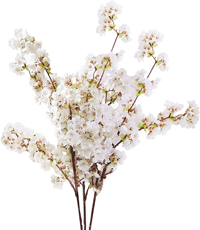 Photo 1 of  Boutique 3 PCS Silk Cherry Blossom Branches, Artificial White Cherry Blossom Flower Faux White Cherry Blossom Fake Cherry Blossom Tree Stems Faux Cherry Flowers Vase for Wedding Home Decor, 39'' 