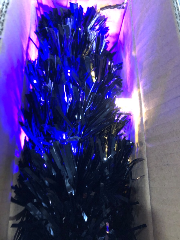 Photo 2 of 24 inch Pre-lit Mini Fiber Optic Tabletop Artificial Christmas Tree with 8 Lighting up Effects via Mode Controlled Button ,Small Black Xmas Trees with Color Changing LED Lights, Ball & Top Star