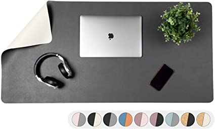 Photo 1 of Office Desk Pad, Dual Sided Cream & Graphite Desk Mat - 47 x 23” Inch Leather Style Full Desk Mouse Pad, Easy Clean Non Slip Computer Desk Mat for Home or Office (47 x 23” Inch, Cream/Graphite)