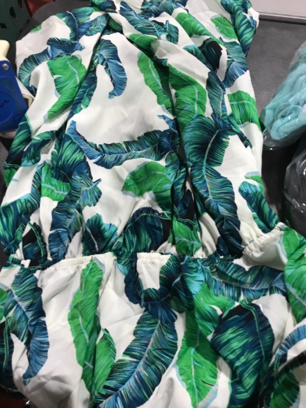 Photo 1 of  Women's Off Shoulder Floral Rayon Party Split Maxi Romper Dress Long Summer Beach Sundress X-Large Light Green
