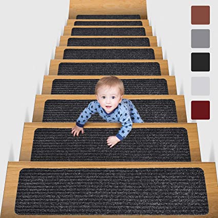 Photo 1 of 8" X 30" (15 in Pack) Non-Slip Carpet Stair Treads Non-Skid Safety Rug Slip Resistant Indoor Runner for Kids Elders and Pets with Reusable Adhesive, Brown