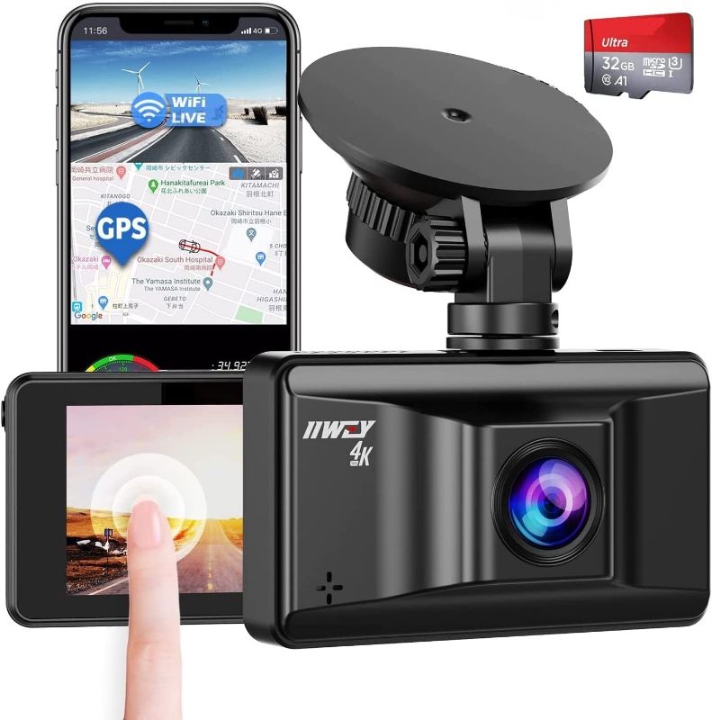 Photo 1 of iiwey S3- Upgraded 4K Dash Cam Built with WiFi GPS UHD 2160P Dashboard Camera Recorder, 3" IPS Touchscreen, 170° Wide Angle, WDR, Night Vision, SD Card Included
