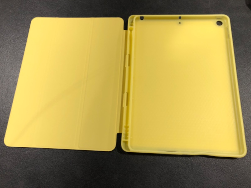 Photo 3 of Akkerds Case Compatible with iPad 10.2 Inch 2021/2020 iPad 9th/8th Generation & 2019 iPad 7th Generation with Pencil Holder, Protective Case with Soft TPU Back, Auto Sleep/Wake Cover, Yellow
