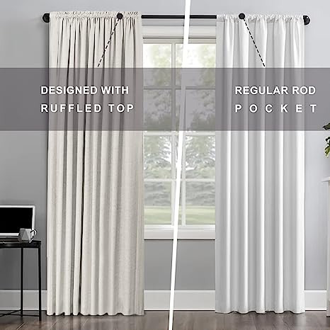 Photo 1 of 100% Blackout Curtains 84 Inches Long 2 Panels Set, Linen Textured Blackout Curtains No Light, Rod Pocket Black Out Curtains & Drapes for Living Room Bedroom, 50 inches Wide Each Panel, Beige
