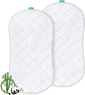 Photo 1 of Bassinet Mattress Pad Cover?Improved Style?, Waterproof, Fit for Hourglass/Oval Bassinet Mattress, 2 Pack, Ultra Soft Bamboo Terry Surface, Washer & Dryer