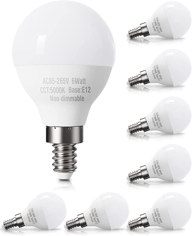 Photo 1 of 8 Pack E12 LED Ceiling Fan Light Bulbs 120V 60W Eqv., Daylight 5000K, A15 Candebalra Light Bulbs Small Base, Bright LED Bulb Round, Not Dimmable

