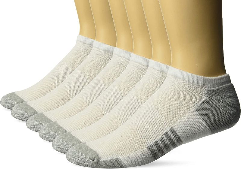 Photo 1 of Amazon Essentials Men's Performance Cotton Cushioned Athletic No-Show Socks, 6 Pairs - size 6-12 
