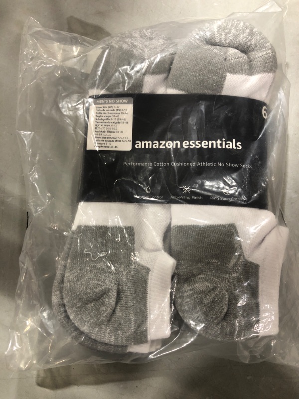 Photo 2 of Amazon Essentials Men's Performance Cotton Cushioned Athletic No-Show Socks, 6 Pairs - size 6-12 
