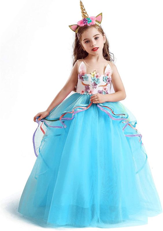 Photo 1 of NNJXD Flower Girls Unicorn Costume Pageant Princess Party Dress - size 6-7
