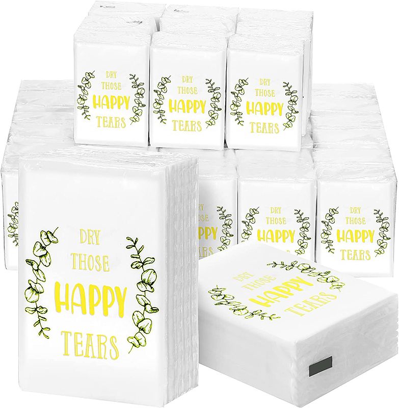 Photo 1 of 100 Packs Wedding Facial Tissues Dry Those Happy Tears Pocket Tissues 3 Ply Travel Tissue Packs Wedding Tissues Travel Size Tissues Wedding Favors for Guests Wedding Ceremony Graduation Party Supplies
