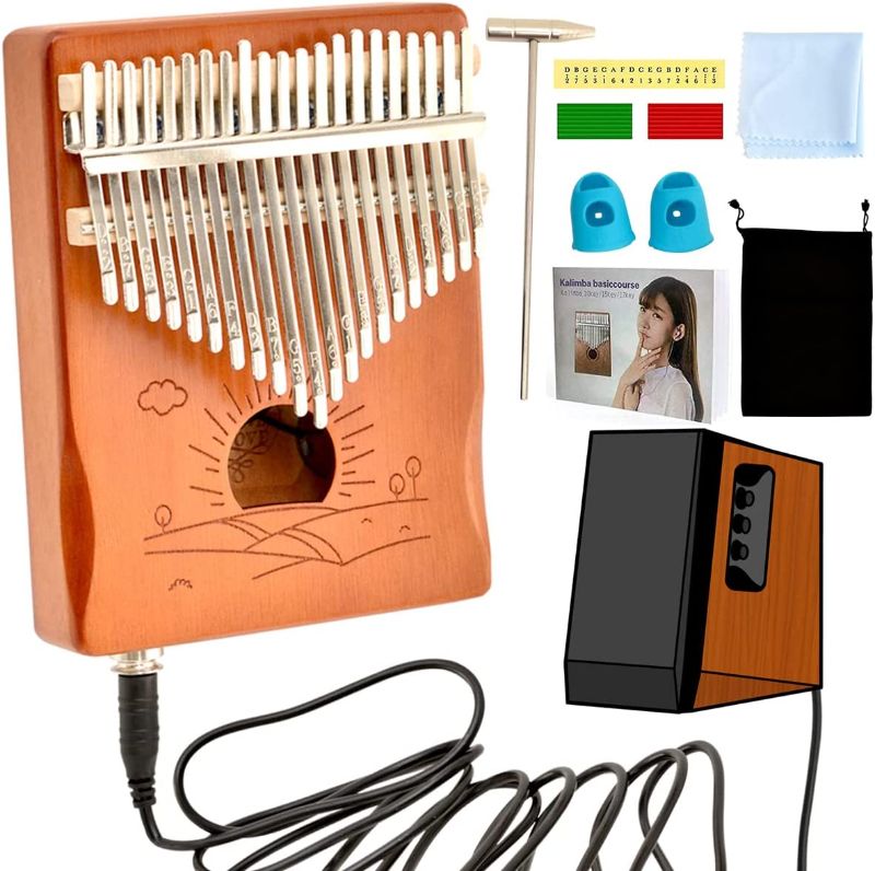 Photo 1 of 21 Keys Kalimba Thumb Piano, Built-in Pickup Electric Thumb Piano With 6.35mm Audio Interface for Adults Beginners Professional (Mahogany Hand Rest ?EQ)

