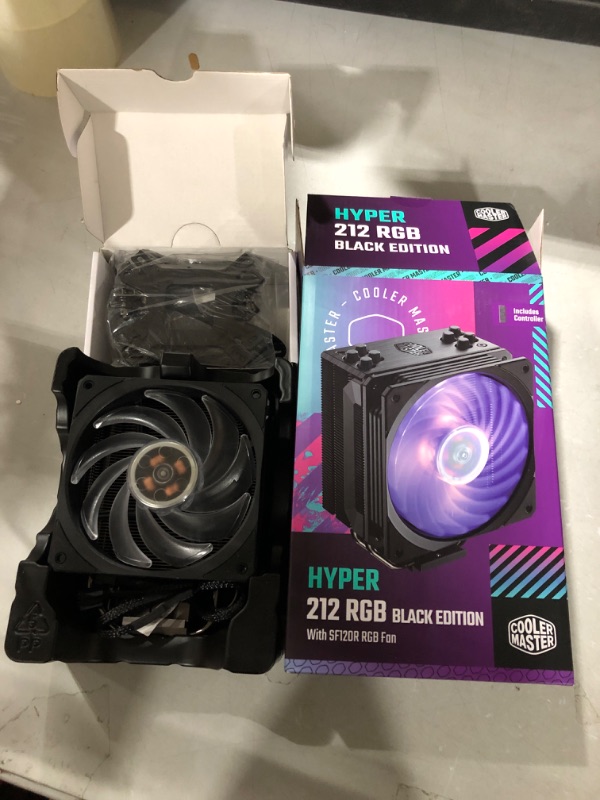 Photo 2 of Cooler Master Hyper 212 Black Edition RGB CPU Air Cooler, SF120R RGB Fan, Anodized Gun-Metal Black, Brushed Nickel Fins, 4 Copper Direct Contact Heat Pipes for AMD Ryzen AM4/Intel LGA1700/1200/1151 Hyper 212 BE RGB (LGA1700) 4 Heat Pipes