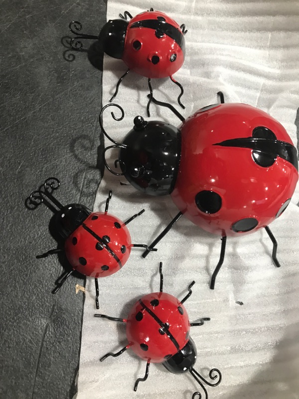 Photo 3 of The Lakeside Collection Metal Ladybug Garden Decorations with Red and Black Spots - Set of 4