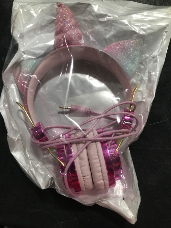 Photo 2 of Kofarrten Kids Headphones, Bear Ear Headphones with 85dB Volume Limited for Girls, 3.5mm Jack Over On Ear Girl Headphone with Microphone for School, Birthday, Unicorn Gifts (Purple)