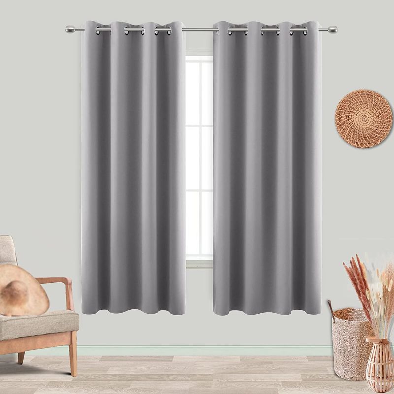 Photo 1 of 63 Length Blackout Curtains for Bedroom 2 Panels Light Grey Light Blocking Grommet Drapes Room Darkening Bay Window Curtains for Living Room Kitchen,Medium Ash Dove Gray Size 52 x 63 Inches Long 