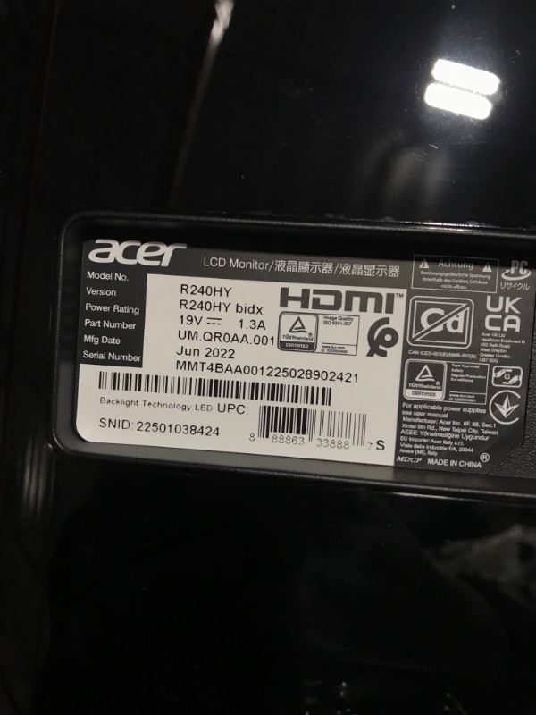 Photo 7 of Acer 23.8” Full HD 1920 x 1080 IPS Zero Frame Home Office Computer Monitor - 178° Wide View Angle - 16.7M - NTSC 72% Color Gamut - Low Blue Light - Tilt Compatible - VGA HDMI DVI R240HY bidx Monitor only 23.8-inch IPS 60Hz