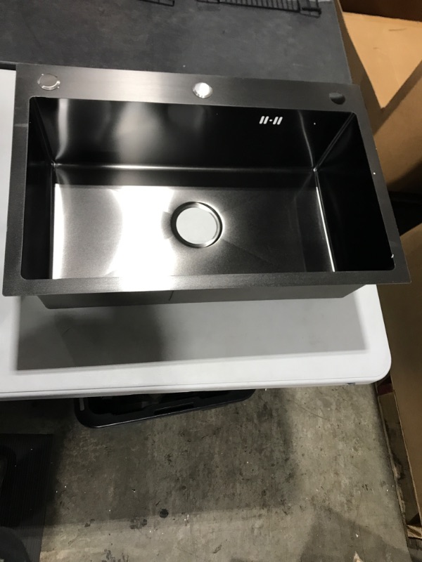 Photo 2 of 27"Drop-In or Undermount Nano Kitchen Sink, Black Stainless Steel Single Bowl Bar Sink with Sink Accessories and Pull-out Faucet 26.8*17.7in C: Sink + Round Pull-Out Faucet