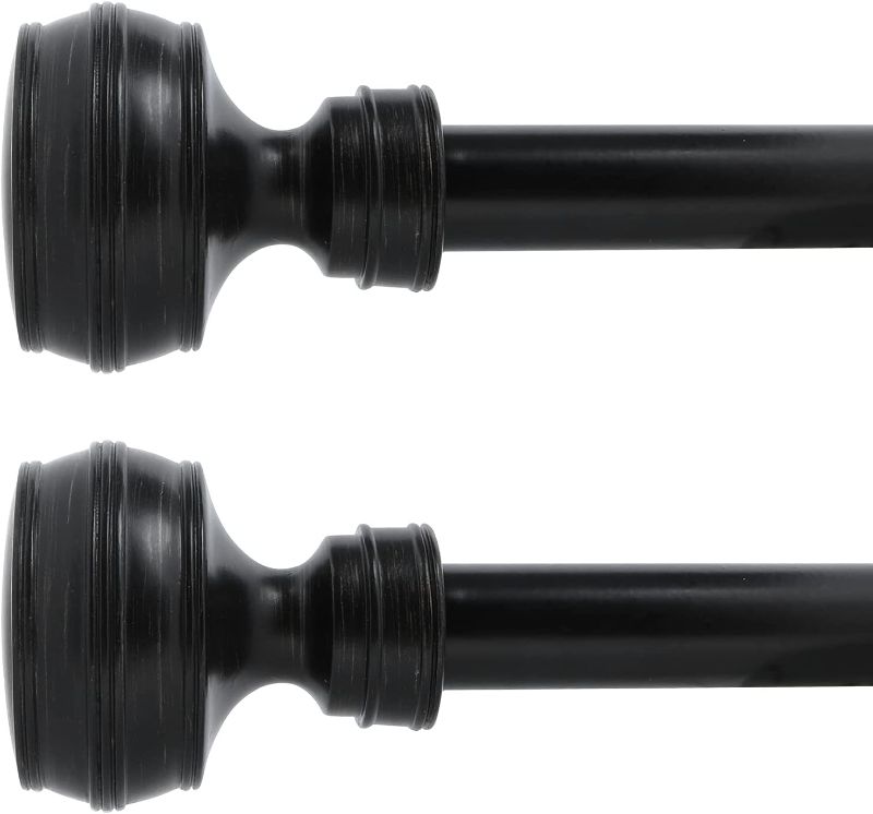 Photo 1 of 2 Pack Adjustable Curtain Rod, White Curtain Rods for Window 72-144 inch,Heavy Duty Outdoor Single Window Treatment Drapery Rods Set with Cylindrical Finials ,3/4 Inch Diameter 72-144|2 pack antique BLACK