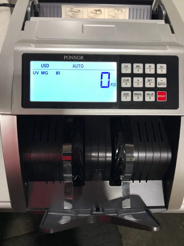 Photo 2 of Money Counter Machine PONNOR with Value Count, Dollar, Euro with UV/MG/IR/DD/DBL/HLF/CHN Counterfeit Detection, Bill Cash Counting, Large LCD Display