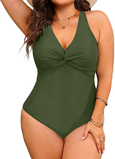 Photo 1 of Aqua Eve Women Plus Size One Piece Swimsuits V Neck Tummy Control Bathing Suits Front Cross Swimwear 24W