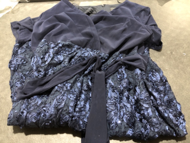 Photo 2 of Alex Evenings Women's Plus Size Tea Length Dress with Rosette Detail 20 Plus Navy Tie Front