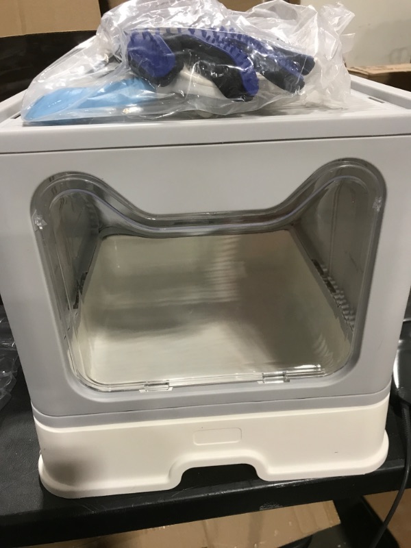 Photo 1 of ROCCS Foldable Cat Litter Box with Lid,No Smell Large Top Entry Litter Cat Box with Litter Scoop,Covered Drawer Type Kitty Potty,Including Brush & Cleaning Glove,Grey 20" x 16" x 15"