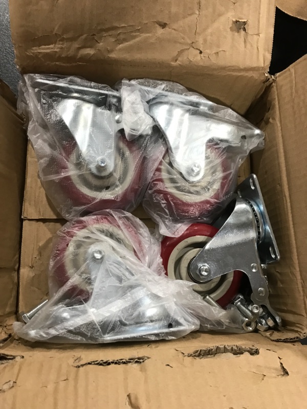 Photo 2 of ABSLIMUS 4 inch Heavy Duty Casters, Lockable Bearing Plate Caster Wheels with Brakes, 360-degree Swivel Casters for Furniture and Workbench Cart, Set of 4, Load 2300lbs (Free Screws and a Spanner) 4 inch Red