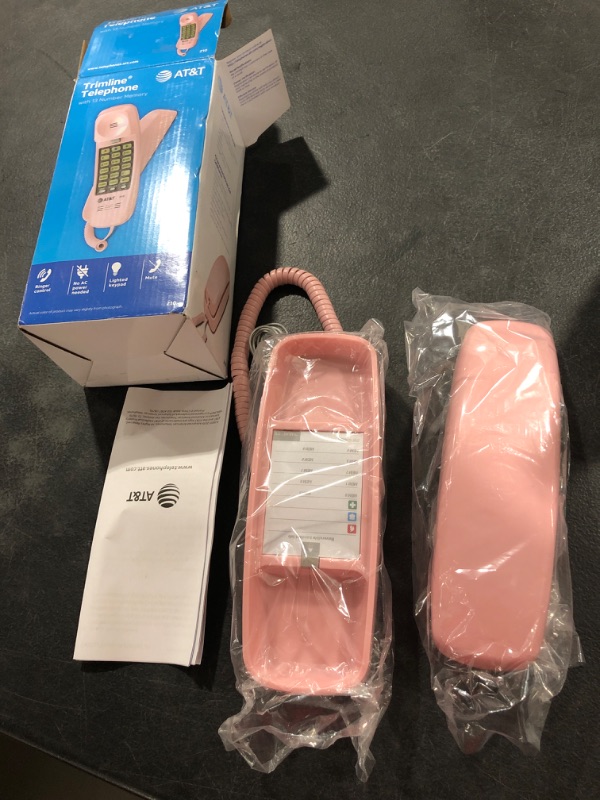 Photo 2 of AT&T TRIMLINE 210 Corded Home Phone, No AC Power Required, Improved Easy-wall-mount, Lighted Big Button Keypad, 13 SpeedDial Keys, Last Number Redial, Mute, Flash, Volume Control, Princess Phone, PINK Pink Phone