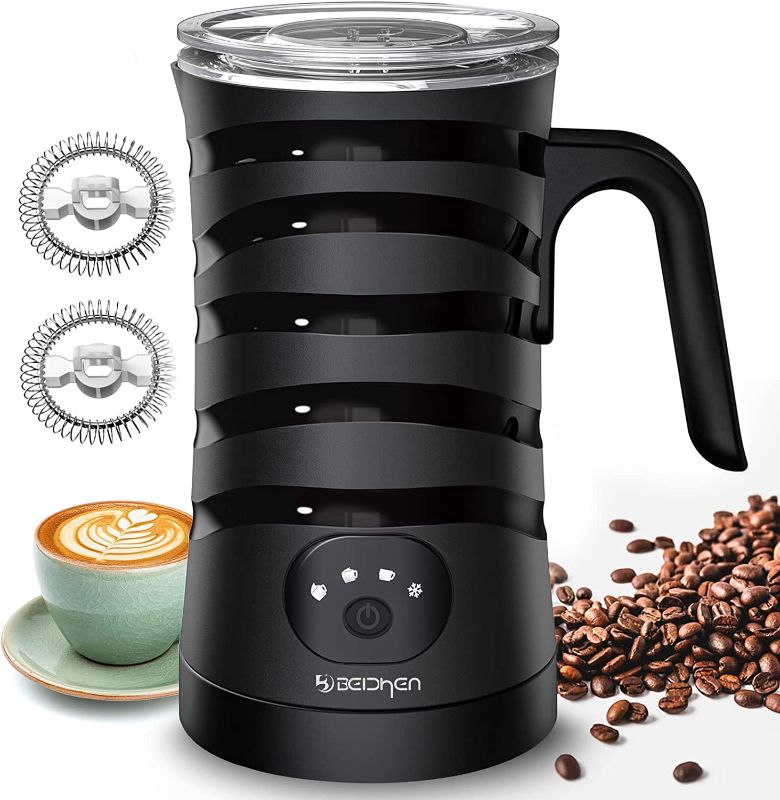 Photo 1 of BEICHEN Milk Frother 4-in-1 Milk Steamer, Automatic Hot and Cold Foam Stainless Steel Maker Milk Coffee Foamer with 2 Whisks for Latte Cappuccinos, Macchiato, Hot Chocolate Milk
