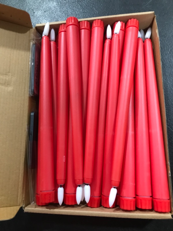 Photo 2 of 24 Pcs Red Flameless Taper Candles Battery Operated with 2 Remote, 11" Realistic Wax Red Candles 3D Wick LED Candlesticks Flickering Window Candles for Home Wedding Home Party Decorations