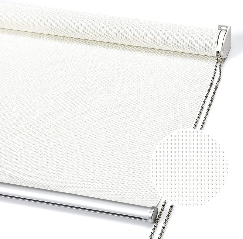 Photo 1 of  Light Filtering Roller Shades, with 5% Openness Solar Screen, Flame Retardant, Water Proof Fabric. Solar Semi Sheer Roller Blinds for Office and Home. Easy to Install.Black,70" W x 72" H