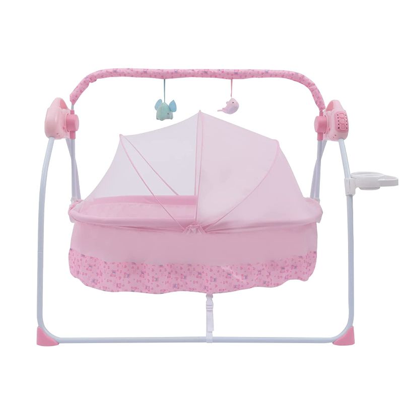 Photo 1 of DNYSYSJ Baby Cradle Electric Swing 5 Speed Stand Crib Auto Rocking Chair Bed with Remote Control Infant Musical Sleeping Basket for 0-18 Months Newborn Babies (Pink)