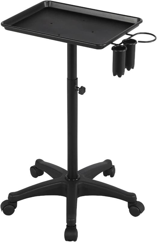 Photo 1 of Yaheetech Rolling Salon Tray - Aluminum Trolley Cart Equipment on Wheels & Adjustable Height Mobile Beauty Salon Spa Stools Service Instrument Storage Tray w/Accessory Caddy - Black