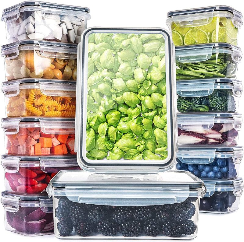 Photo 1 of 14 Pack Airtight Food Storage Container Set - BPA Free Clear Plastic Kitchen and Pantry Organization Canisters with Durable Lids for Cereal, Dry Food Flour & Sugar - Labels, Marker 