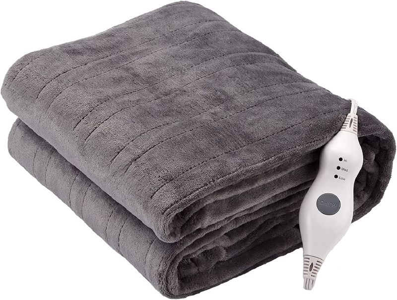 Photo 1 of Tefici Electric Heated Blanket Throw, Super Cozy Soft Flannel 90" 100" Heated Throw with 3 Fast Heating Levels & 4 Hours Auto Off, 