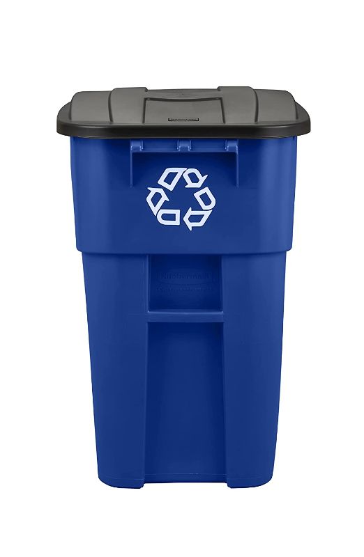 Photo 1 of Rubbermaid Commercial Products Brute Rollout Trash/Garbage Can/Bin with Wheels, 50 GAL, for Restaurants/Hospitals/Offices/Back of House/Warehouses/Home, Blue (FG9W2773BLUE)
