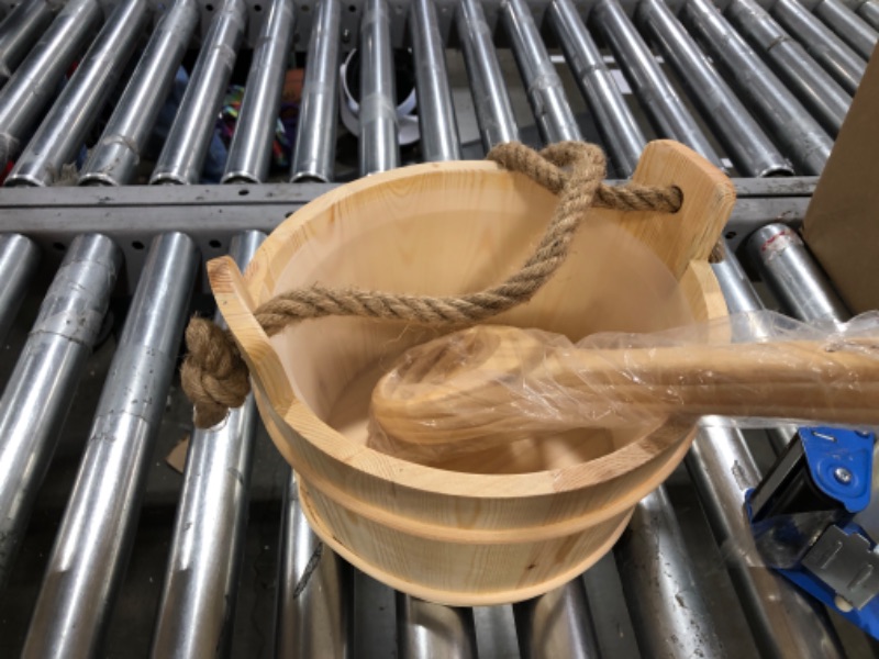 Photo 2 of APFFSY Sauna Bucket and Ladle Cedar - Sauna Bucket, Sauna Accessories with Wooden Bucket Ladle Handmade, Lengthened Rope Handle and Plastic Liner